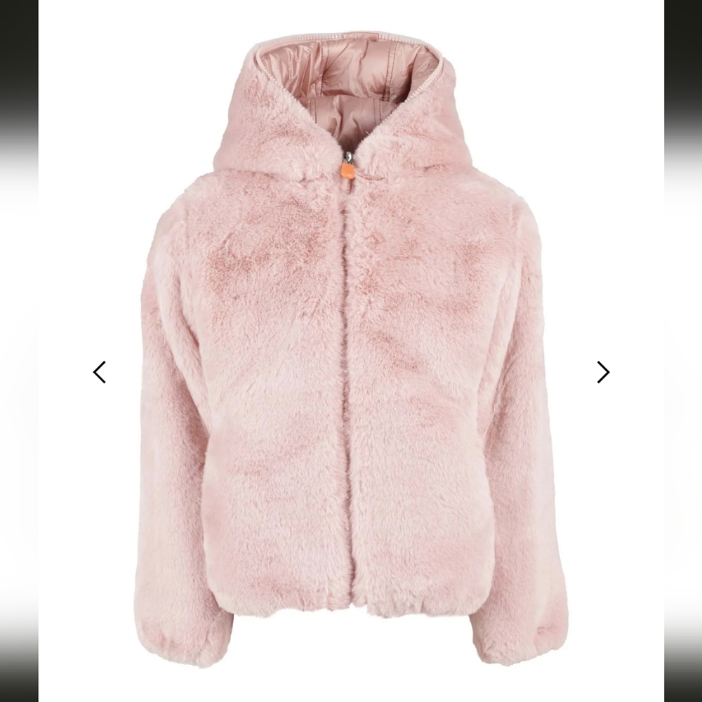 SAVE THE DUCK Kids Pink Faux Fur Hooded Jacket